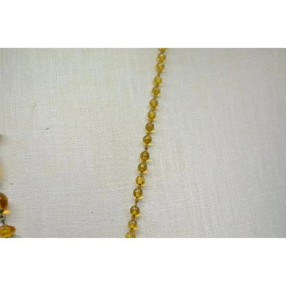 Victorian Topaz Glass Rhinestone Filigree Bead Beaded Pendant Necklace - Picture 6 of 7